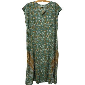 J. Jill | Pure Jill Dress Maxi Floral Green Short Sleeve V Neck Size 2X